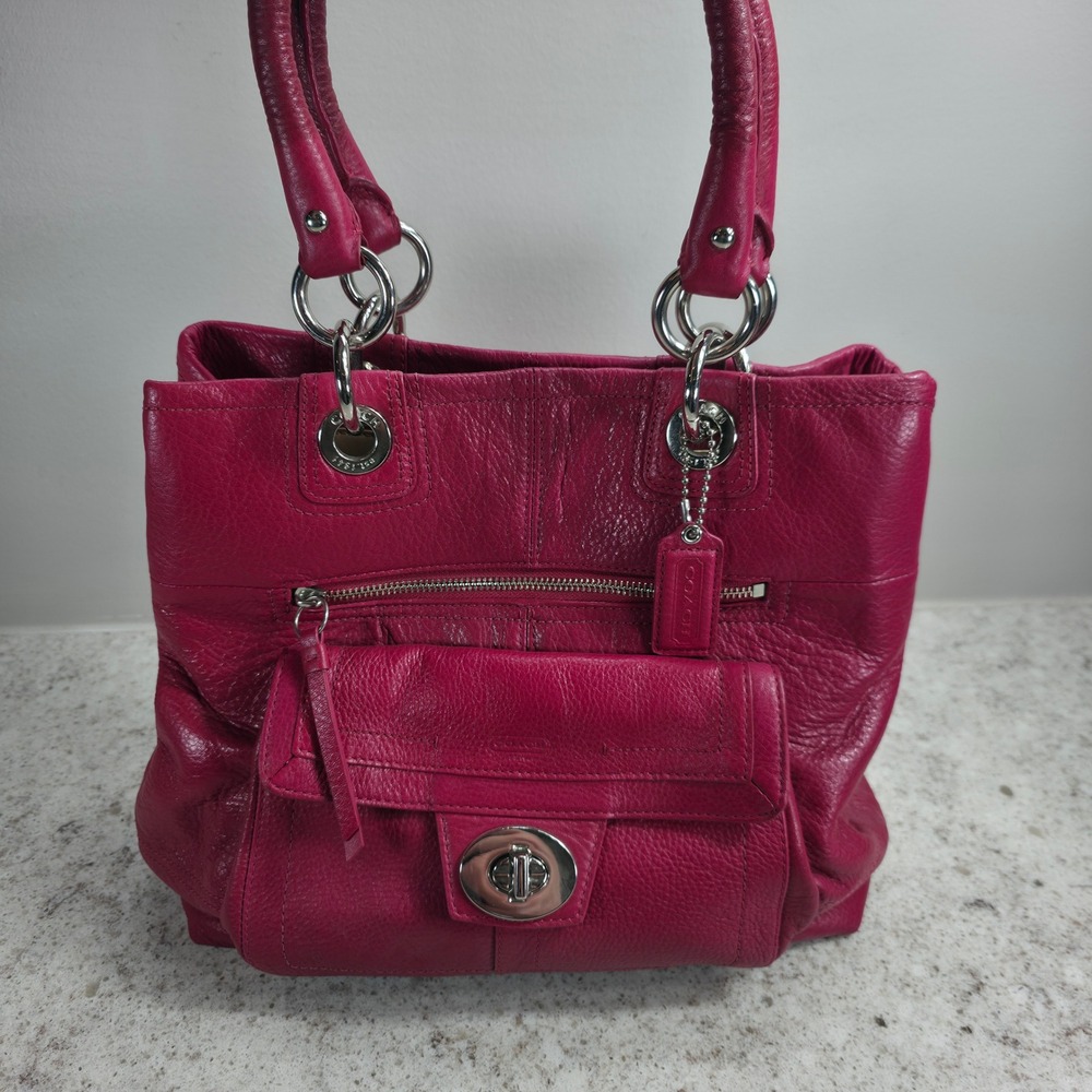 Coach Kristin Magenta Pink Leather Tote Shoulder Bag F15694 Silver Hardware